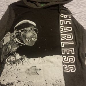 Long sleeve dinosaur shirt with hood. Size 5